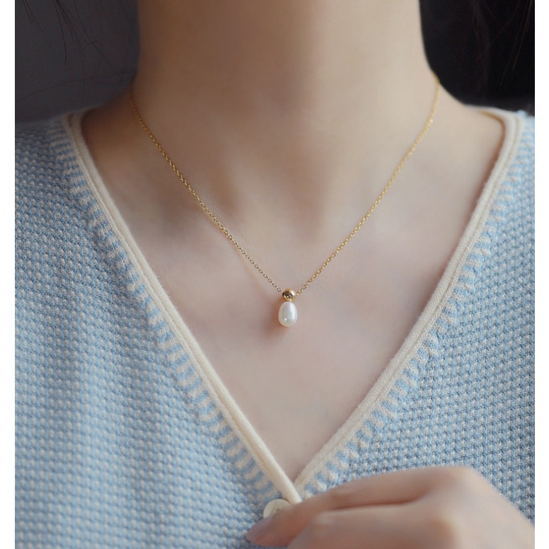 Dây Chuyền Giọt Nước Ngọc Trai Nhân Tạo Titan Ko Đen TT 4406