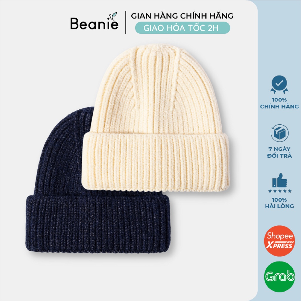 Mũ Len Trơn Cao Cấp BEANIE Phong Cách Thời Trang Hàn Quốc, Nón Len Dệt Kim Dài Mùa Đông Unisex Nam Nữ Màu Đen, Be B010