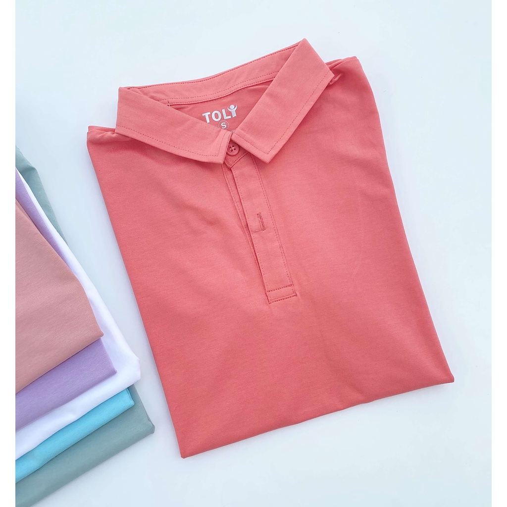 Áo thun nữ Cổ Sơ Mi (Cổ trụ) TOLI, chất cotton 4 chiều mềm mịn, co dãn Màu Hồng Dâu