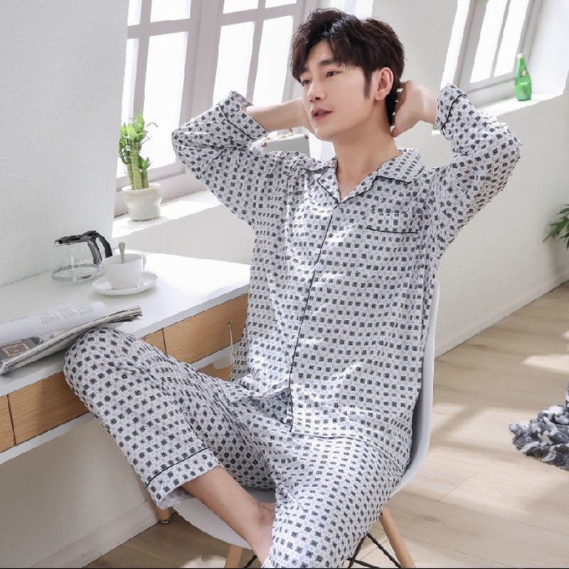 Bộ Đồ Ngủ Cotton Tay Dài Thời Trang Hàn Quốc Dành Cho Nam