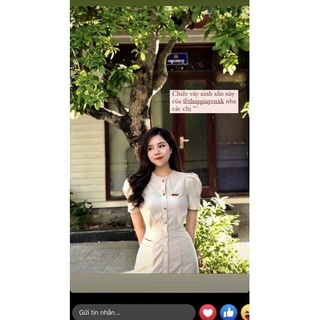 Váy midi tay bồng cúc đôngf