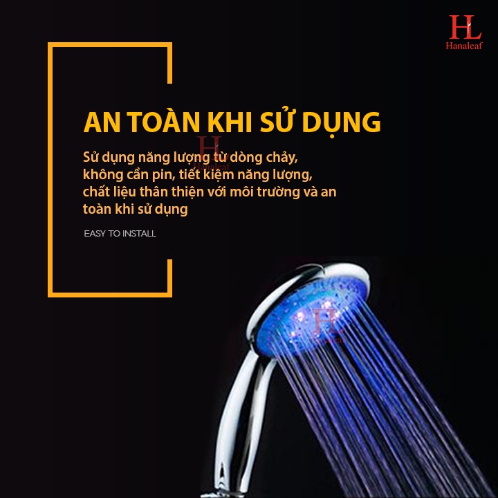 Vòi hoa sen HL có đèn led cảm biến nhiệt độ, không cần pin, thay đổi màu đèn theo nhiệt độ nước