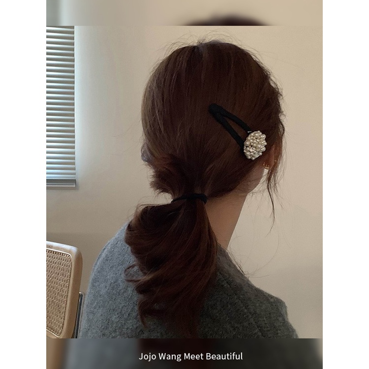 Kẹp Tóc Nhung Đen Đính Ngọc Trai Nhân Tạo Thời Trang Dành Cho Nữ