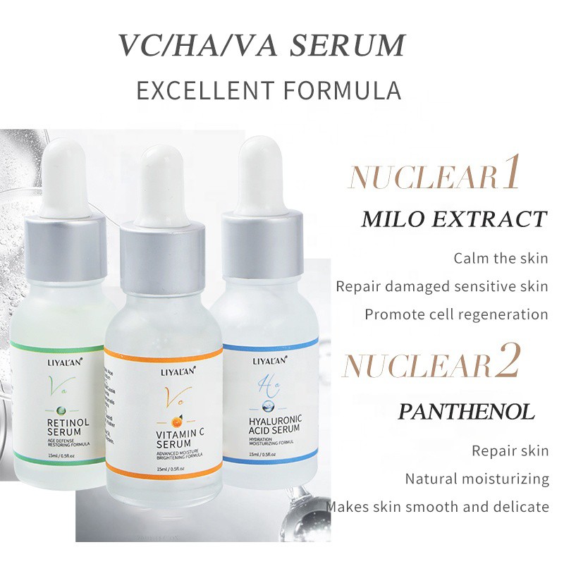 Serum LIYALAN axit hyaluronic vitamin C retinol dưỡng ẩm làm trắng chống lão hóa (15mlx3)