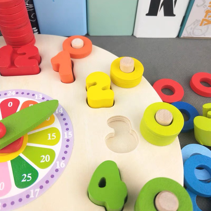 Đồ Chơi Giáo Dục Sớm Bằng Gỗ,Đồng Hồ Thông Minh Giúp Bé Học Xem Giờ,Học Đếm Và Màu Sắc,Đồ Chơi Trẻ Em