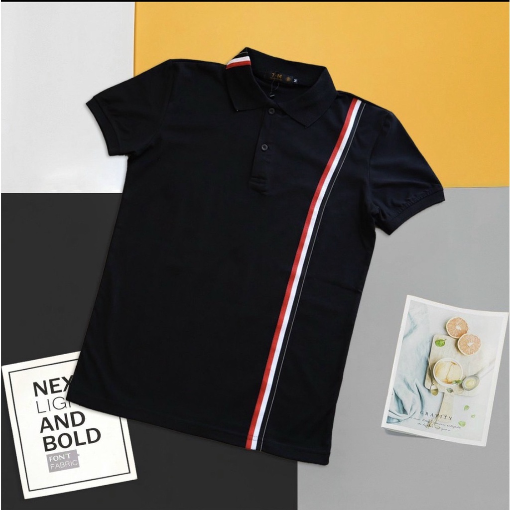 Áo polo thom nam nữ, Áo phông polo thom nữ from rộng viền ngang kẻ sọc cotton hàng cc