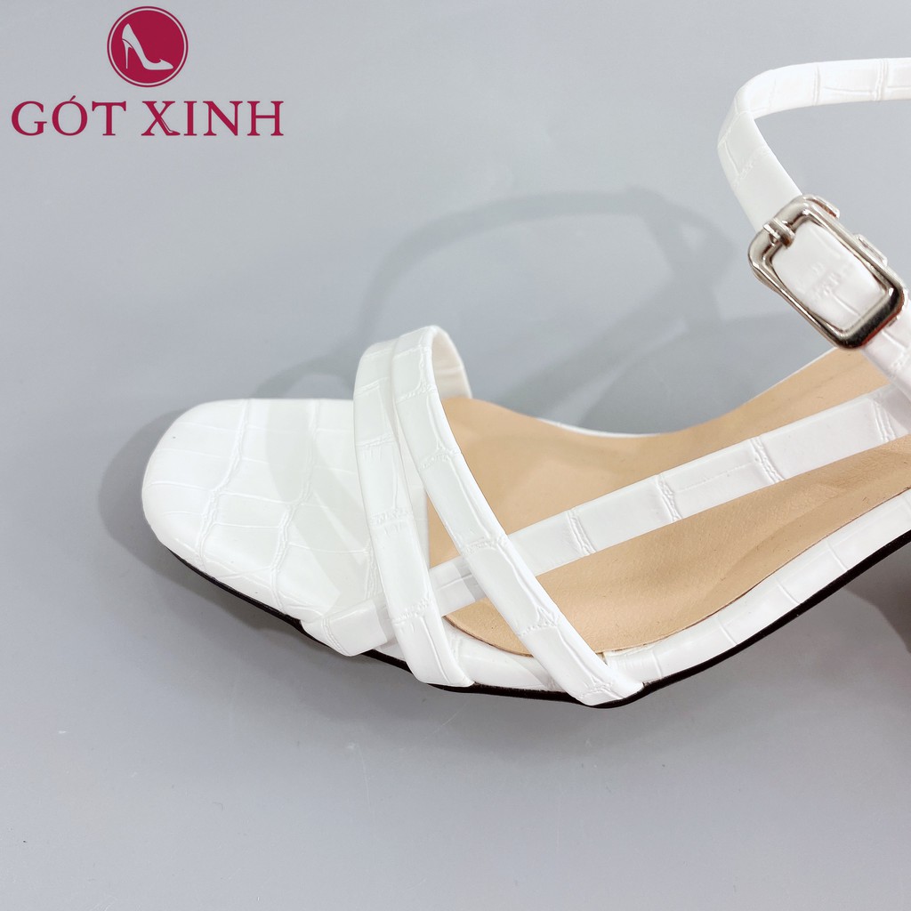 Giày sandal cao gót nữ 7cm GÓT XINH GD11 quai ngang da mềm gót vuông