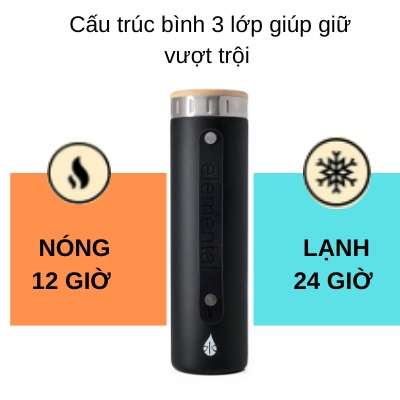 Bình giữ nhiệt Elemental 590ml  màu đen, giữ nhiệt vượt trội, inox 304, giá tốt