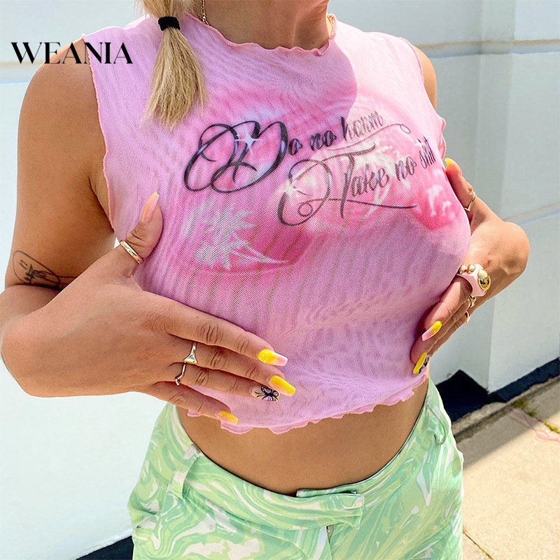 Áo Tank Top Sát Nách Phối Lưới Hoạ Tiết Chữ Thiết Kế Thanh Lịch