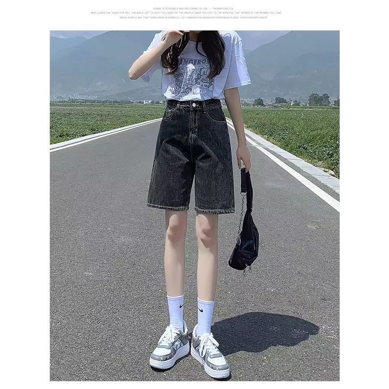 Quần Short Denim Lưng Cao Ống Rộng Thời Trang Mùa Hè Mới 2022 Dành Cho Nữ