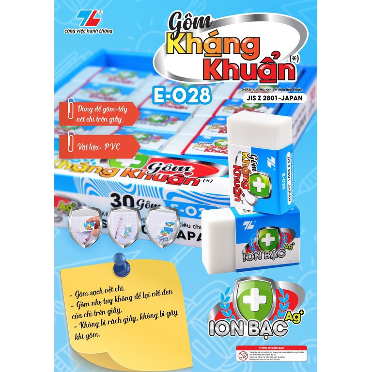 [Chính Hãng]  Gôm/Tẩy Kháng Khuẩn ION Bạc Thiên Long E-028 (Vỉ 1 Cục)