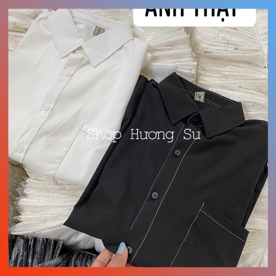 Áo Sơ Mi Đũi Form Rộng Hàn Quốc Viền chỉ Dài Tay-HươngSu (PVN1218)