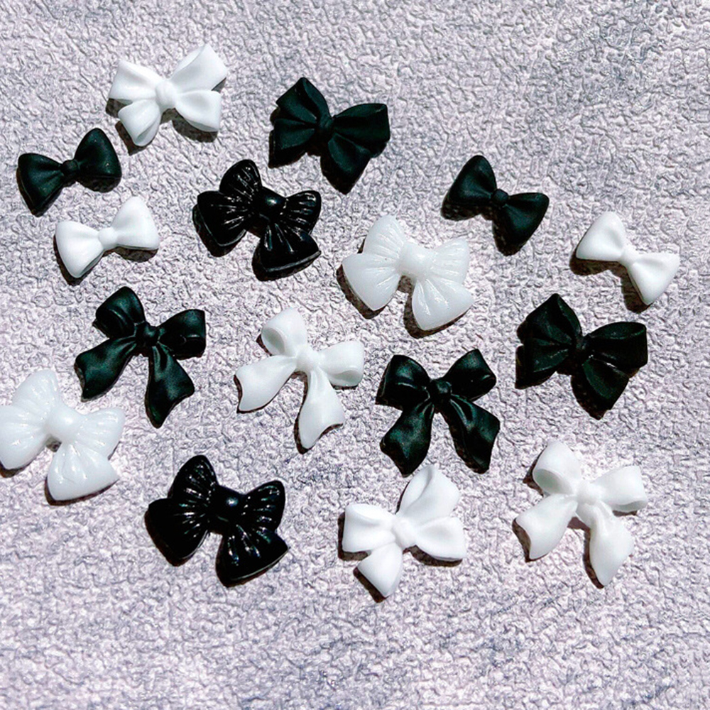 [Hàng mới về] Bộ phụ kiện nơ đính trang trí móng tay nghệ thuật 3D thời trang màu trắng đen thanh lịch cổ điển