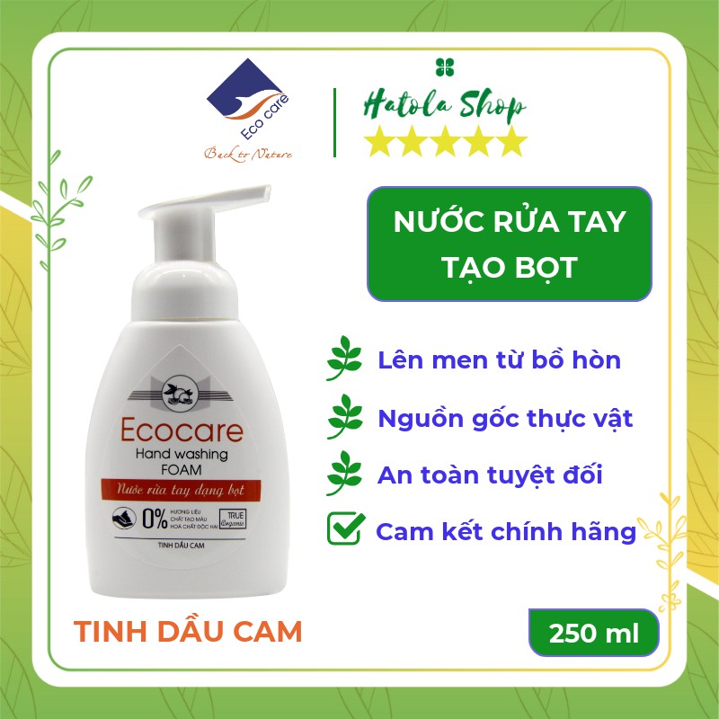 Nước rửa tay tạo bọt Hữu cơ 250ml, Nước rửa tay diệt khuẩn tinh dầu tự nhiên Ecocare