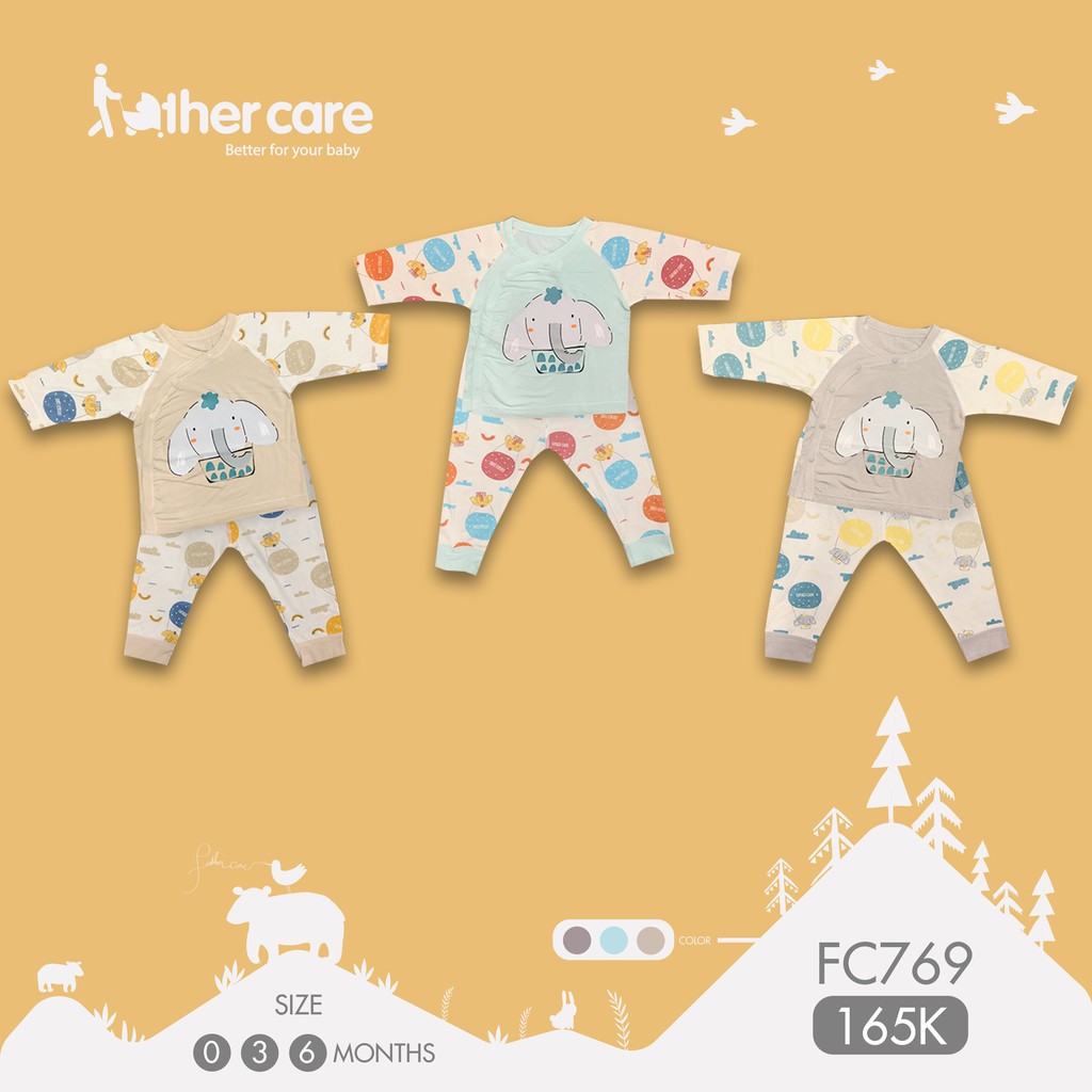 [Mã FARSBR152 giảm 15% đơn 99K] Bộ Quần áo FatherCare Cài lệch Dài tay - Voi (Trơn - Họa tiết) FC769