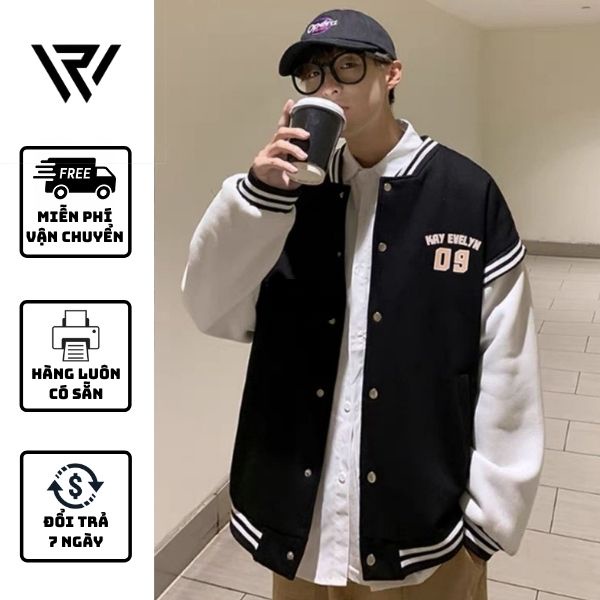 Áo khoác bomber nam dáng varsity jacket loại nỉ dày