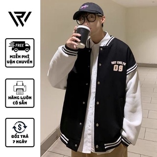 Áo khoác bomber nam dáng varsity jacket loại nỉ dày