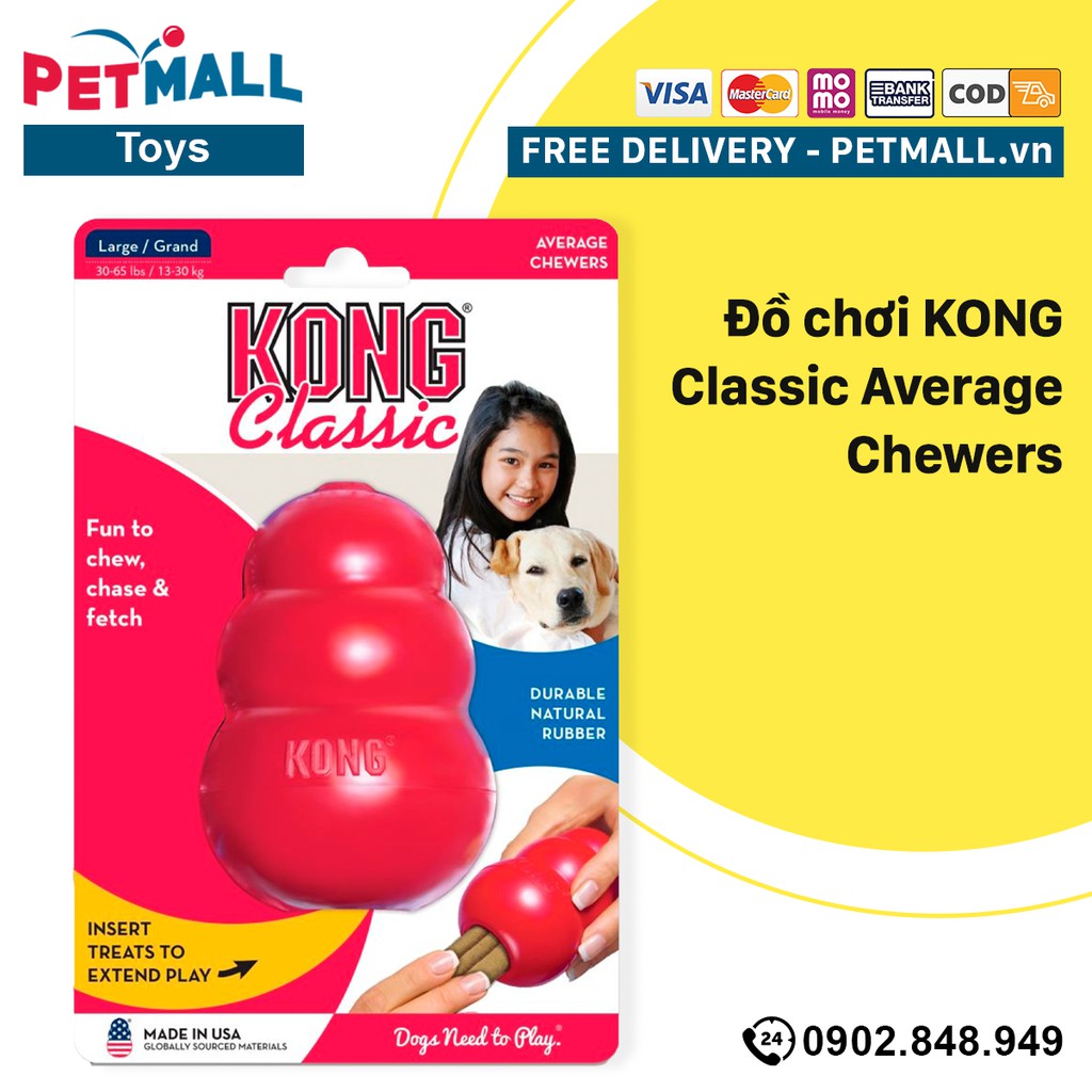 Đồ chơi KONG Classic Average Chewers Petmall, có thể nhét treats bên trong