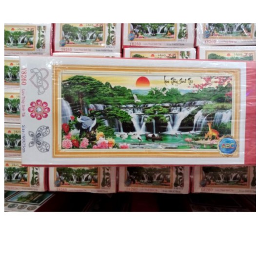 Tranh Đính Đá PHONG CẢNH LƯU THỦY SINH TÀI. Kích Thước: 1m2 x 55cm - 1m6 x 75cm - 2m x 90cm | BigBuy360 - bigbuy360.vn