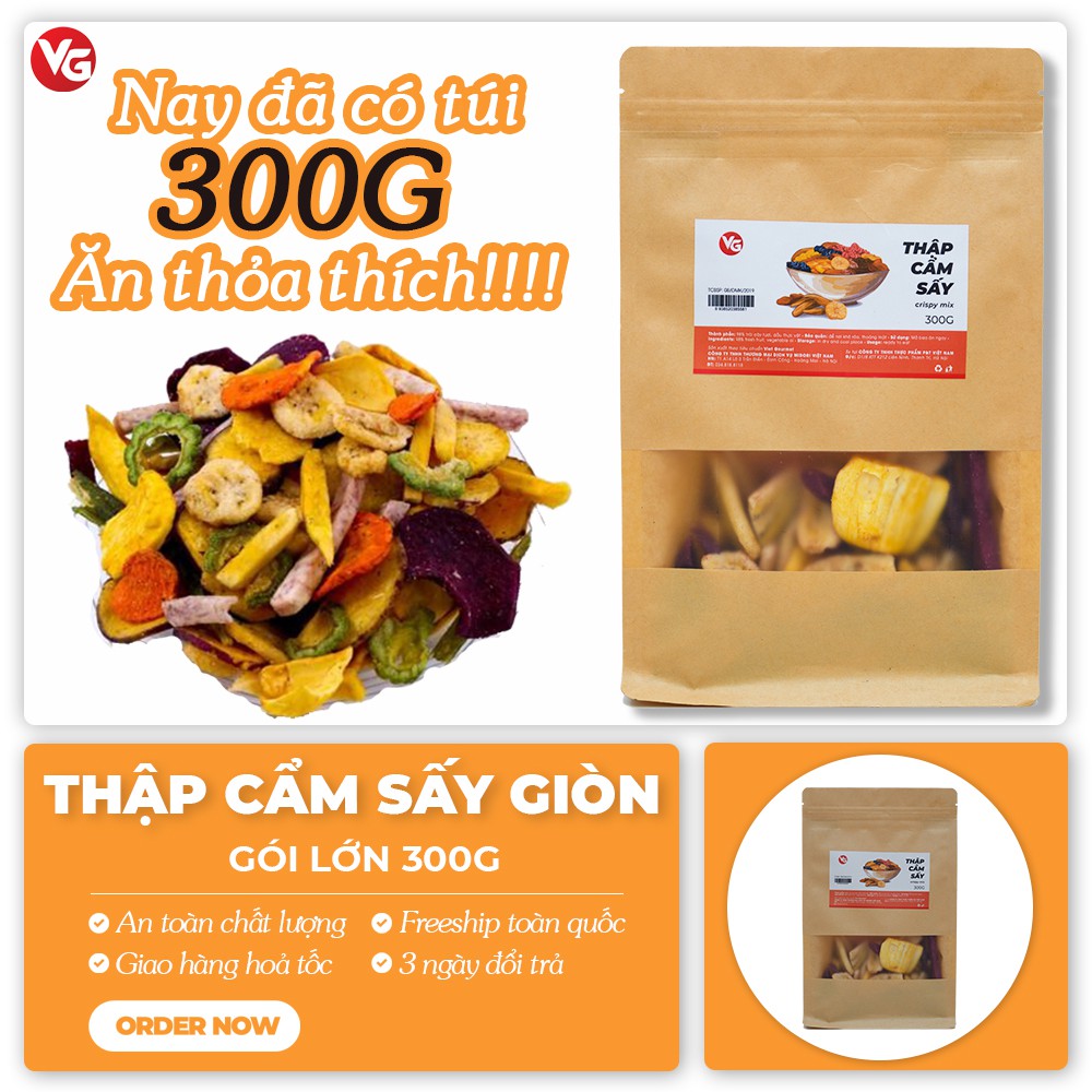 Thập cẩm sấy giòn hàng xuất khẩu 300g, không đường thơm giòn ngọt tự nhiên, ăn vặt tốt cho sức khoẻ đặc sản Việt Nam