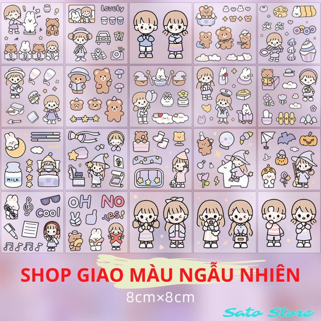 Combo 20 sticker cute hình dán mũ bảo hiểm trang trí điện thoại cô gái dễ thương