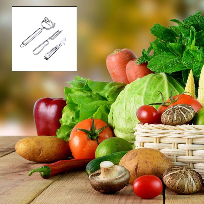 QQ Bộ Dao Gọt Vỏ Rau Củ Quả 3 Trong 1 Bằng Thép Không Gỉ Tiện Dụng