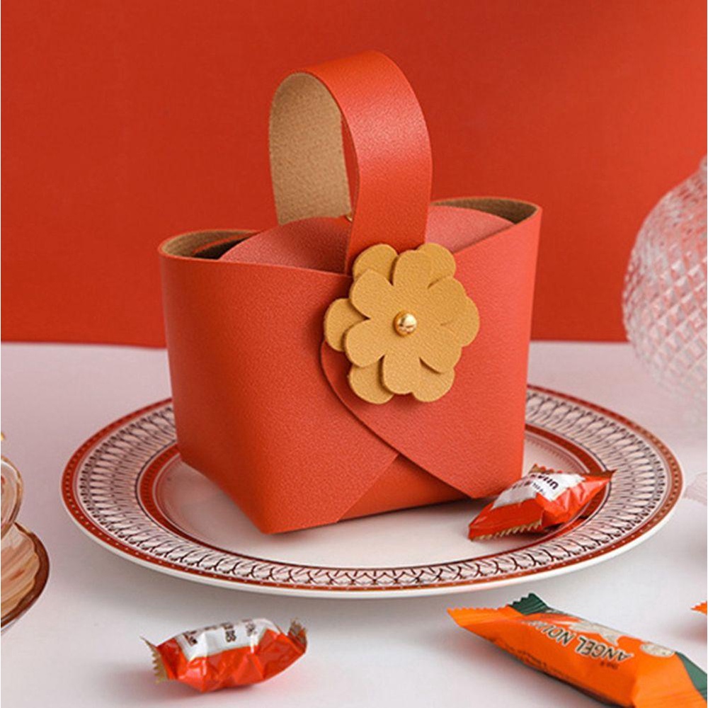 ELEGANT Bộ 5 Hộp Đựng Bánh Kẹo Bằng Da Có Tay Cầm Dùng Làm Quà Tặng Tiệc Tùng