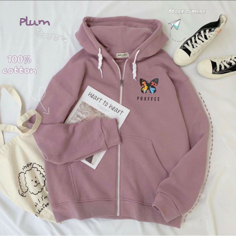 Áo Hoodie Nỉ bông 2 lớp Bướm