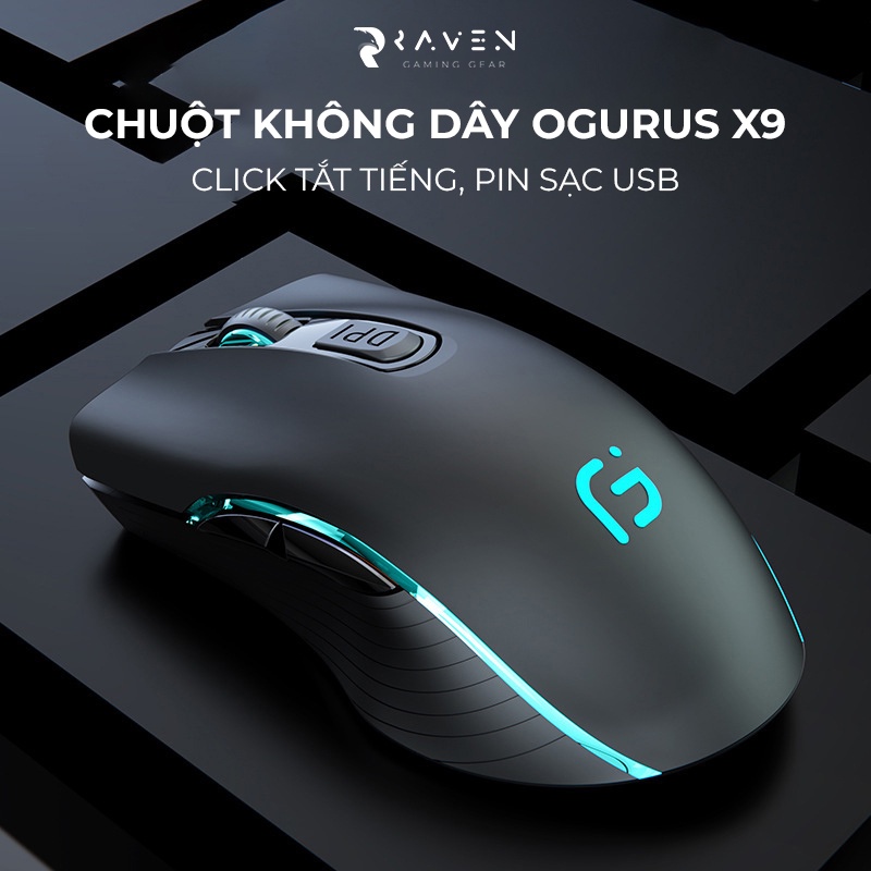 Chuột gaming không dây Ogurus X9, chuột máy tính không dây wireless pin sạc cho game thủ - Raven Gaming Gear