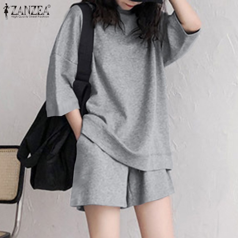 Set đồ ZANZEA gồm áo thun ngắn tay cổ tròn + quần short thời trang cho nữ