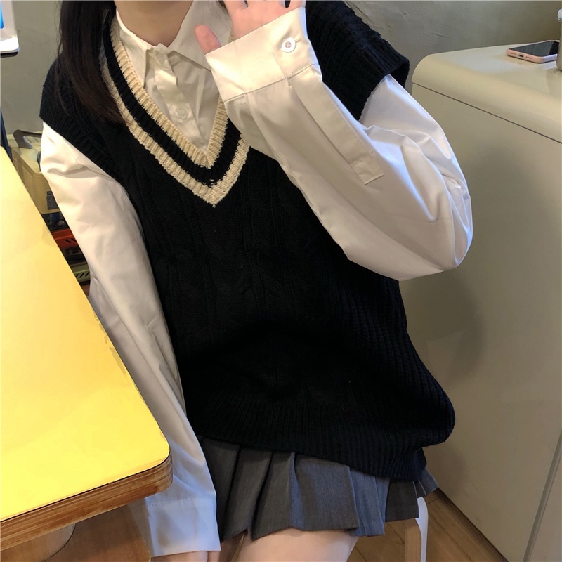 Áo không tay cổ chữ V phong cách Hàn Quốc cho nữ