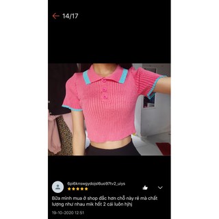Áo len mông cộc tay croptop cổ bẻ pha viền cổ (20542#)