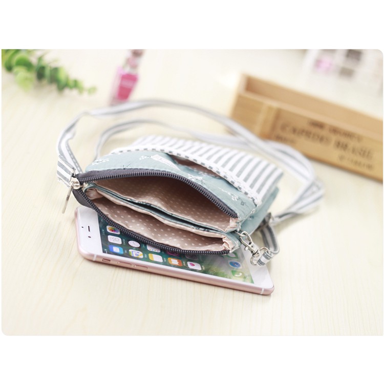 Túi Đeo Chéo Nhỏ Nhiều Ngăn Đựng Điện Thoại/Chìa Khóa/ Passport Bằng Vải