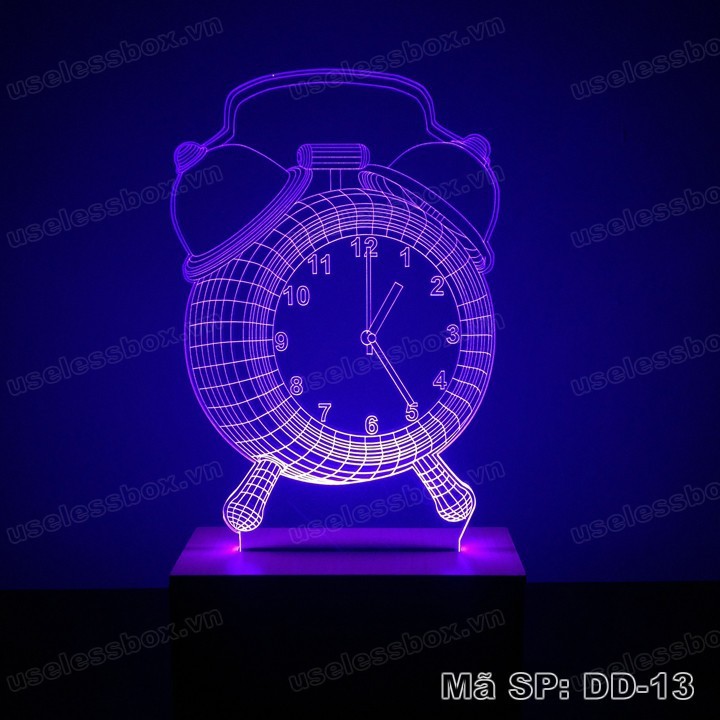 Đèn ngủ 3D size lớn - Acrylic cao cấp 5mm hình đồng hồ báo thức - Đế gỗ 16 màu có remote