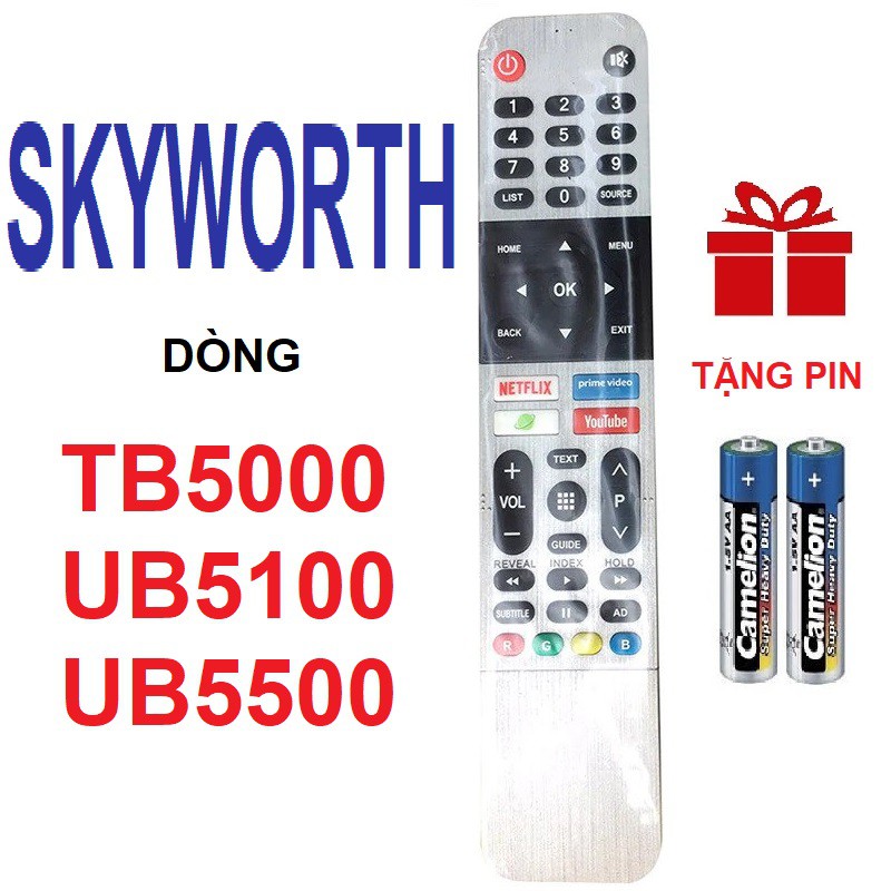 Remote điều khiển tivi SKYWORTH smart dòng TB5000 UB5100 UB5500 (Bạc - Tặng pin - Android tv)