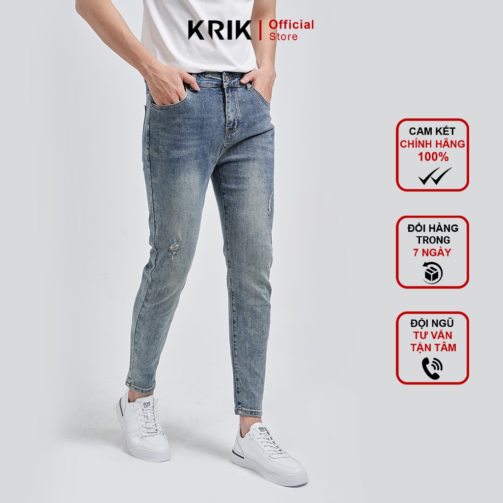 Quần Jean Nam Xanh Xước Local Brand KRIK Dáng Slimfit Hàn Quốc QJ0071