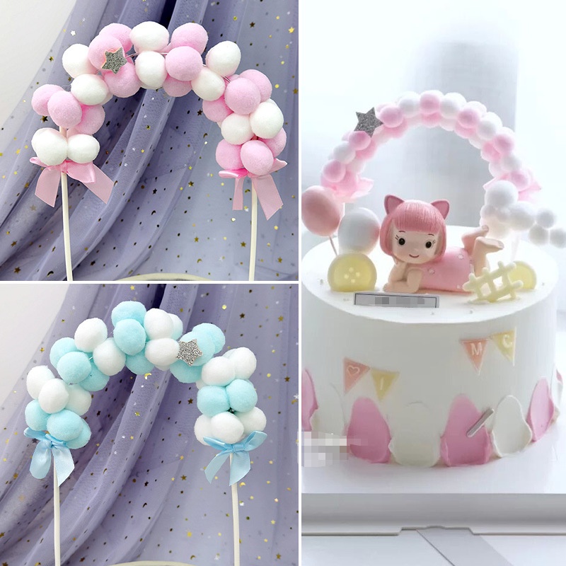 Que Cắm Trang Trí Bánh Kem Gắn Bóng Lông Dễ Thương