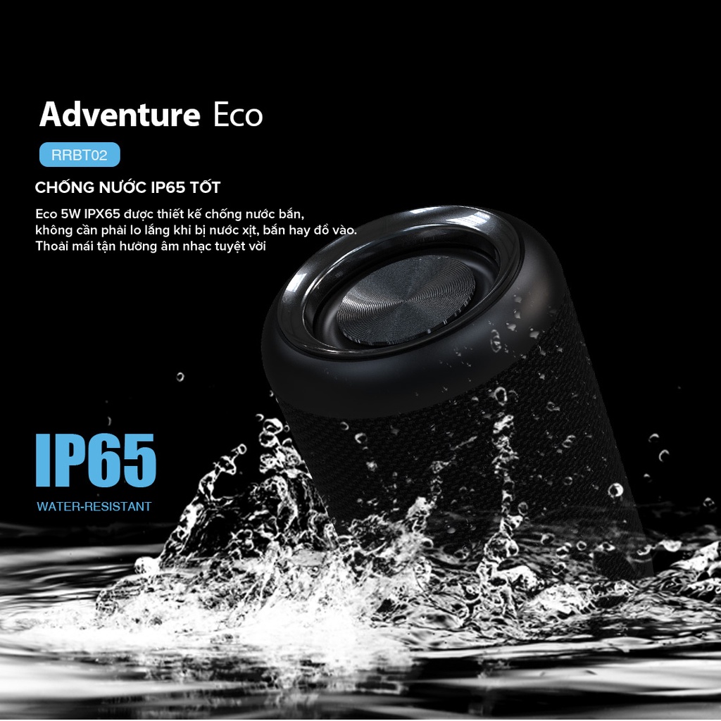 Loa Bluetooth 5.0 ROCKROSE Adventure Eco Chống Nước IPX65 - 5W 1200mAh - Phát Nhạc 4H - Hỗ Trợ Thẻ Nhớ SD