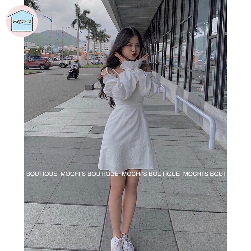 Váy đầm nữ trễ vai tay phồng bánh bèo nữ tính, 2 màu cơ bản,mẫu váy đầm nữ xòe có sẵn đệm ngực tiện lợi - M017 | BigBuy360 - bigbuy360.vn