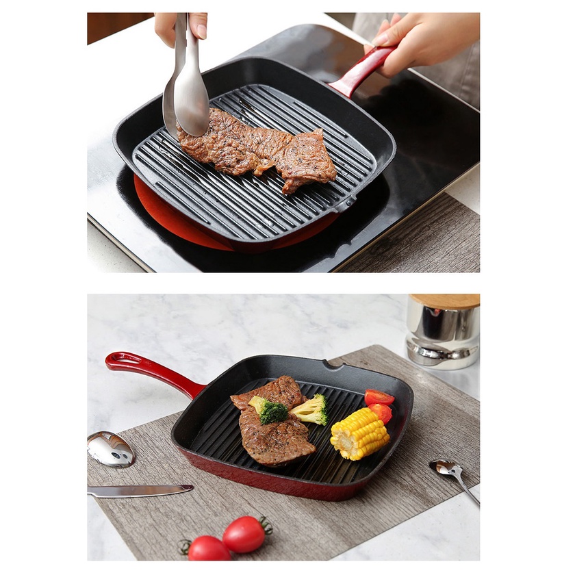 Chảo gang nướng bò bít têt, nướng BBQ tráng men cao cấp