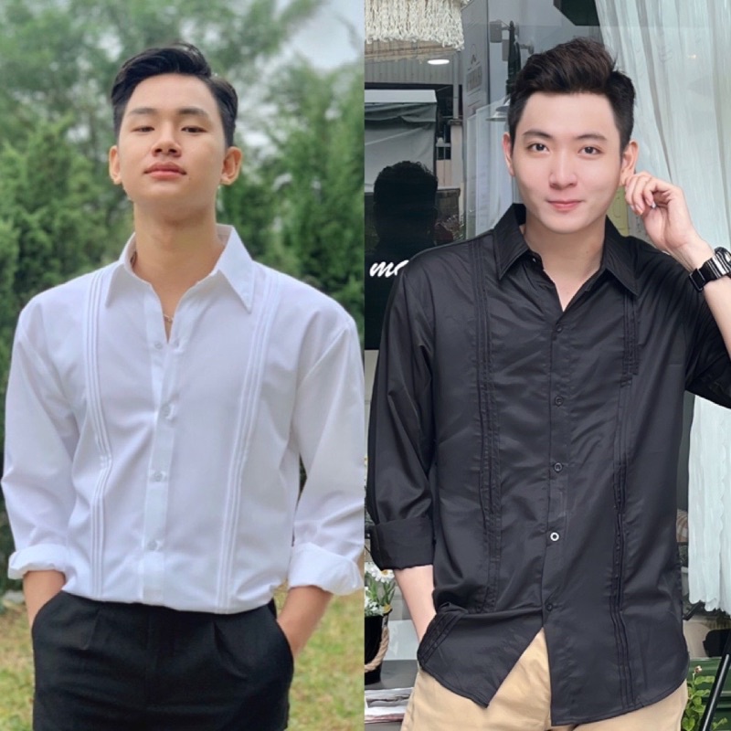 SƠ MI BASIC TRẮNG ĐEN TAY DÀI PHỐI LAI DẬP THỜI TRANG MR SMILE 99 SHOP