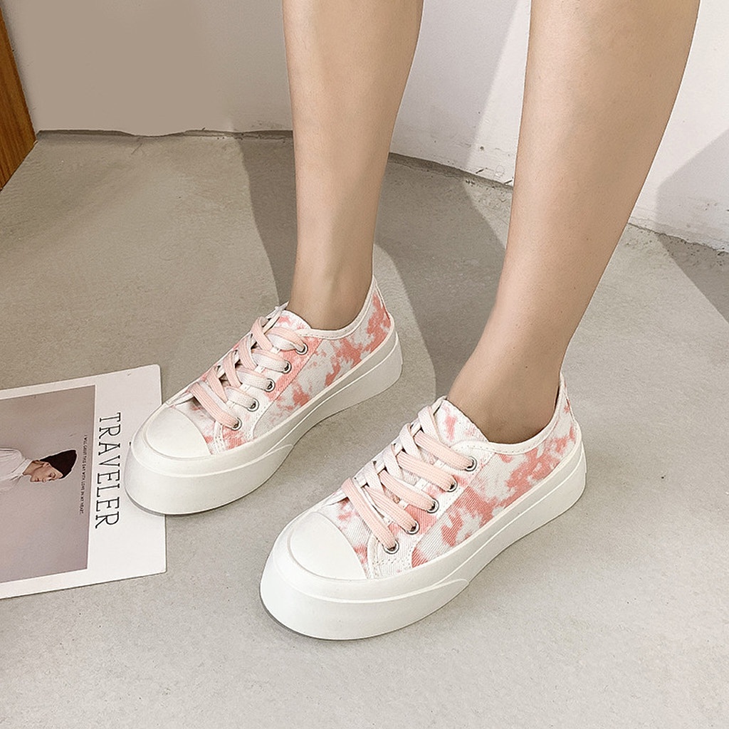 Giày Thể Thao Ulzzang Vintage, Giày Vải Canvas Ombre Loang Màu Đế Độn 4cm Basic Hàn Quốc - Iclassy_shoes