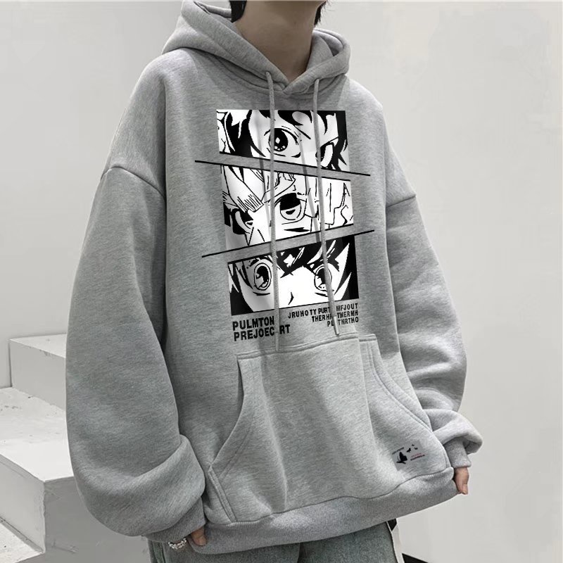 Áo hoodie dáng rộng dài tay có túi in hình thời trang đường phố phong cách Hàn Quốc mùa thu đông cho nam M-8XL
