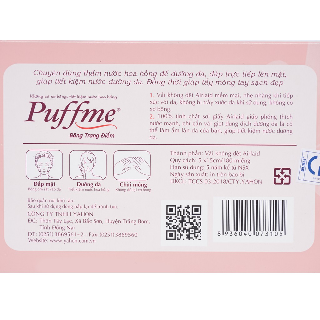 Bông trang điểm Puffme dưỡng da chuyên dụng hộp 180 miếng