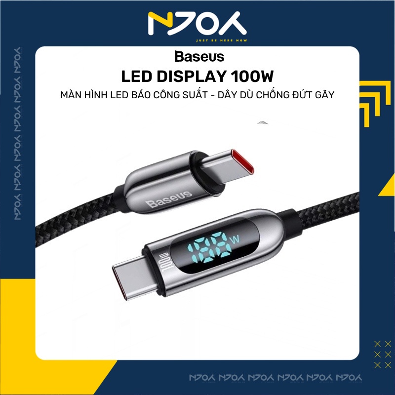 Cáp Sạc Nhanh 100W Có Đèn Led Chân Cắm Type C to Type C Cho Điện Thoại Samsung Oppo Huawei Xiaomi Njoyshop