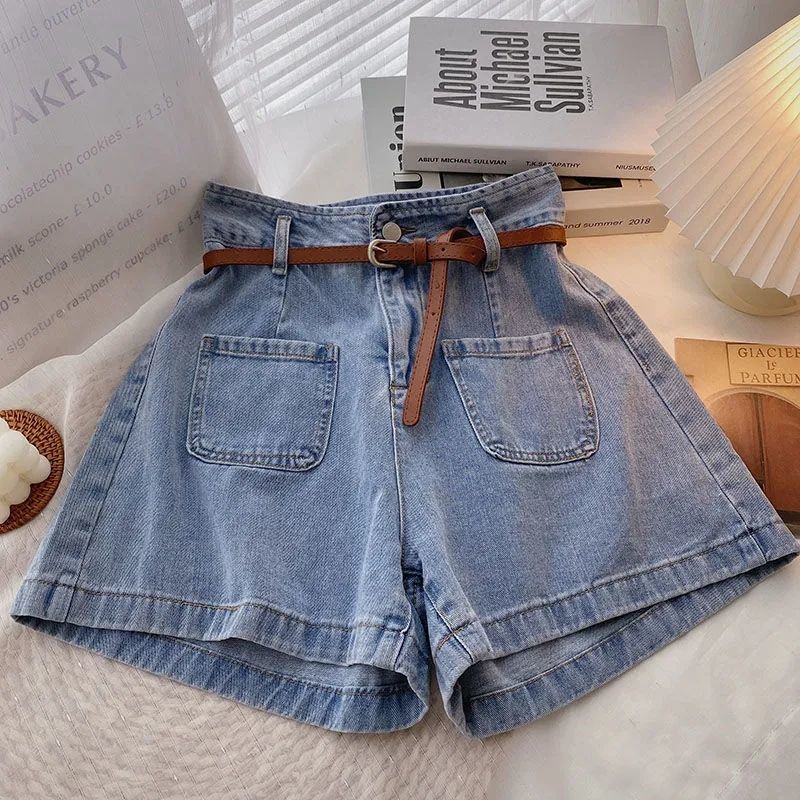 Quần Short Denim Lưng Cao Ống Rộng Phong Cách Hàn Quốc Thời Trang Mùa Hè Hàng Mới Dành Cho Bạn Nữ