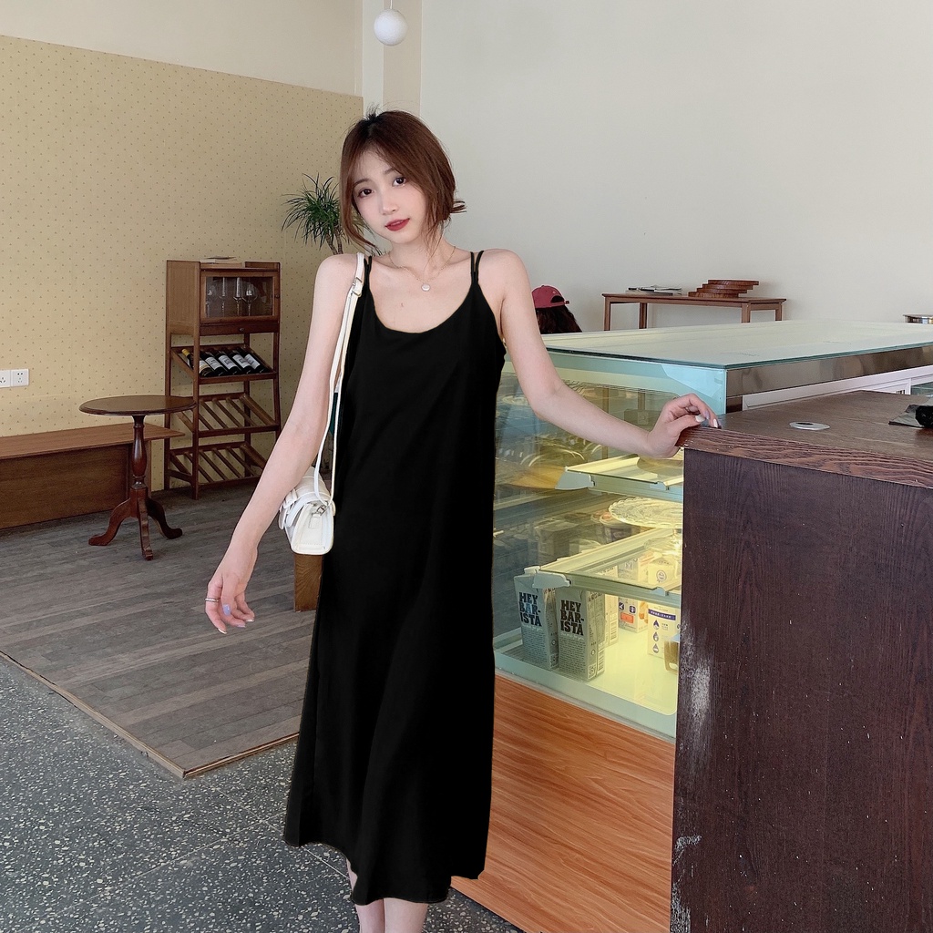 SUXI Đầm Hai Dây Dáng Rộng Màu Trơn Thời Trang Mùa Xuân Mới Cho Nữ