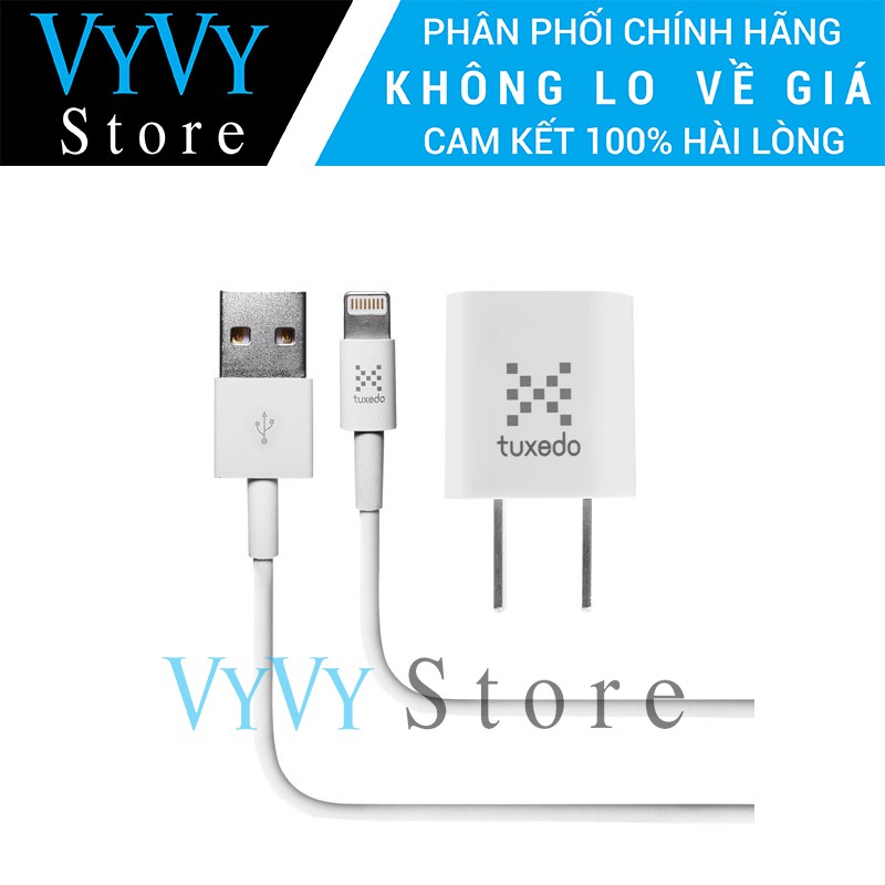 Bộ sạc cáp IPTuxedo C100-Hàng nhập khẩu,gồm 1 củ sạc Tuxedo 1A và 1 cáp Tuxedo USB dài 1m
