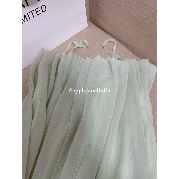 Jane Đầm suông sợi kim tuyến xếp nhún sóng xanh lá  Pastel cực yêu Ảnh thật cuối