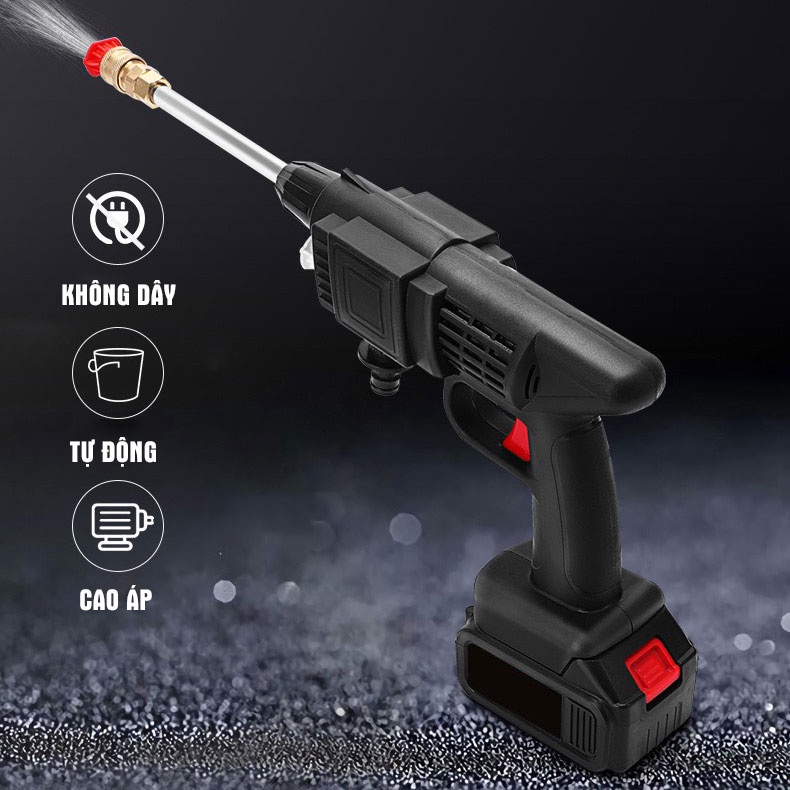 Máy rửa xe áp lực cao không dây dùng pin Lithium 24V, súng rửa xe mini gia đình tiện dụng